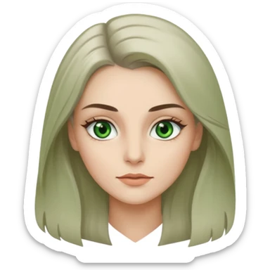 женщина с зелёными глазами, красивыми бровями, серо-бежевыми волосами длинными, с асимметричным пробором   sticker