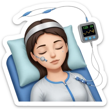 brunette woman sleeping polysomnography sleep test with electrodes attached to head sticker
