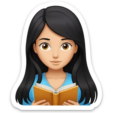 differemt girlhood hobbies floating back ground, books, art, and sports, tanned long black hair, simple sticker