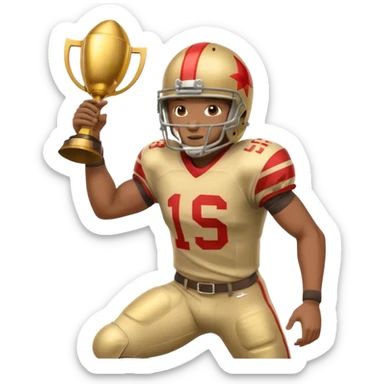 football player trophy gold old helmet player giving stiff arm knee up sticker