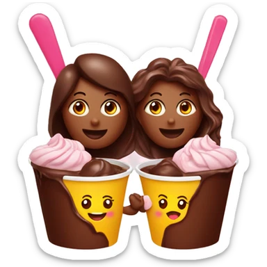 Chocolate icecream in a cup with 2 women sticker