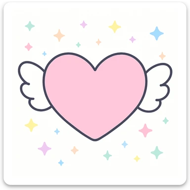 Remove the face from the winged heart emoji, keep the aesthetic cute kawaii style with soft pastel colors and sparkles, simple and charming design. sticker