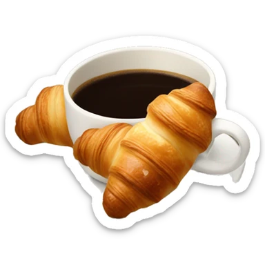 two croissants tied with a white bow, which lie on a cup of coffee from Starbucks sticker