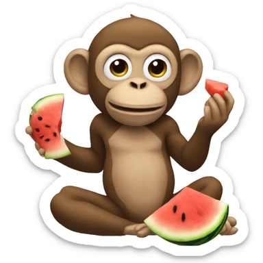 Monkey eating chicken and watermelon  sticker