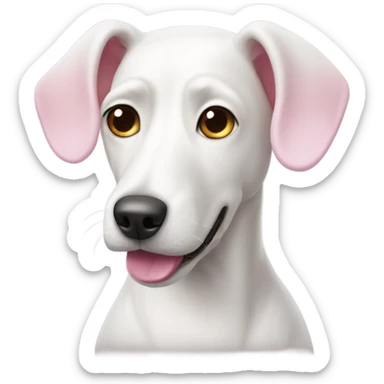 white dog with one ear up and the other ear down. long face and pink color sticker