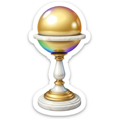 Beautiful precious tall Greek White marble pedestal with a gold cushion laying on top of it with a big shiny pearl-sphere-orb laying on it sticker
