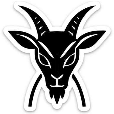 Make the black goat from the front have a darker, more gothic aesthetic, with no background. Focus on a gothic style with dark, moody tones and sharp, eerie details. Remove any background, leaving it transparent. sticker
