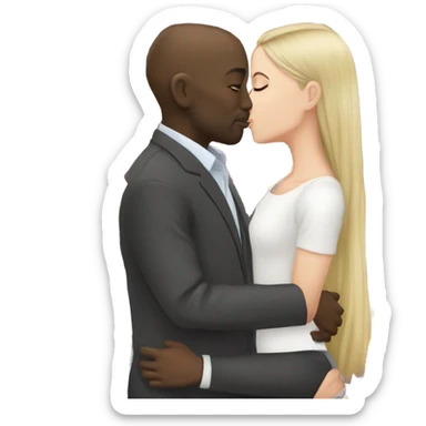 White girl dark hair kissing bald black man sticker