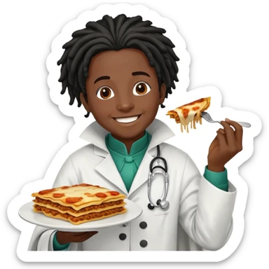  High fade black hair black skin smiling ponytail Dreadlocks doctor and nigerian cape eating lasagna  sticker