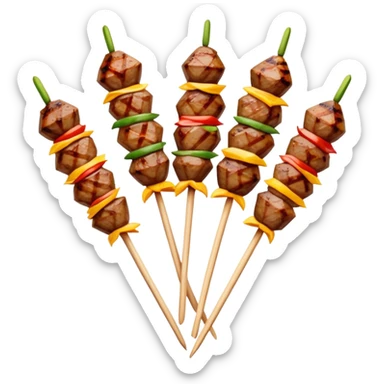 Inner Mongolia lamb skewers with cumin, simplified emoji style with bold outlines and bright colors, cartoon style grilled meat on sticks sticker