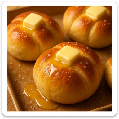 salted butter rolls, appetizing, golden brown, melting butter, bakery fresh sticker