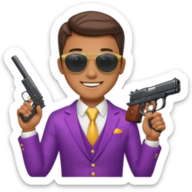 a handsome guy wearing a party clothes with sun glasses and a gun. sticker
