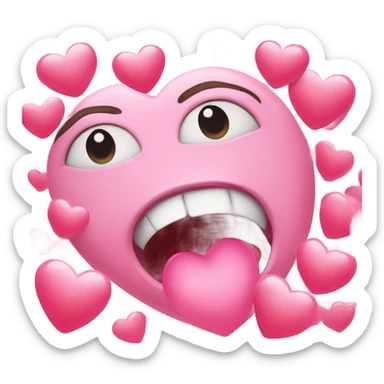 A crying face emoji with big, heart-shaped eyes and a hand covering the mouth. There are pink heart emojis floating around it, adding to the emotional expression. sticker