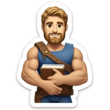 A muscular Greek-status chad holding a book in his hands. sticker
