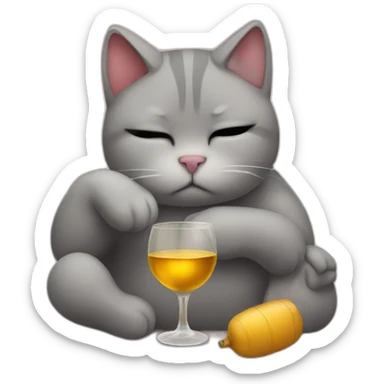 depressed tired kitty drinking wine sticker