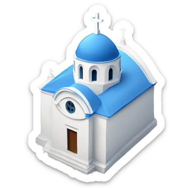 Typical Greece church building with white body and blue roof sticker