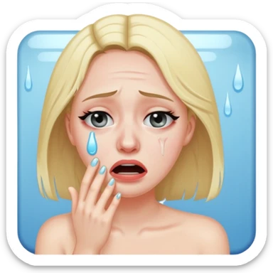 Woman crying in the bathroom mirror, mascara running everywhere sticker