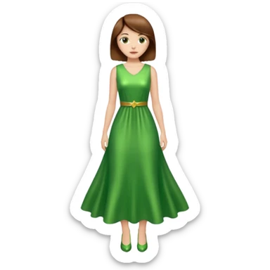 woman lshort brown hair green shiney long dress full body sticker