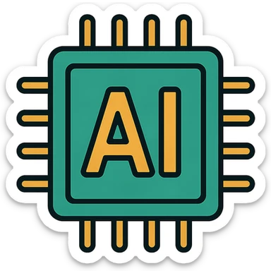artificial intelligence, computer chip, green and gold, stylized, clean design sticker