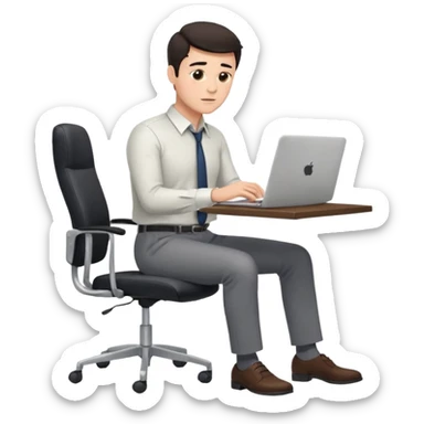 Rich man sitting on a office chair, working at desk, looking to laptop in shirt, dark hair, he is german very beautiful looks like, full body view sticker