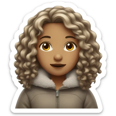 Freezing white girl with shoulder length curly brown hair sticker