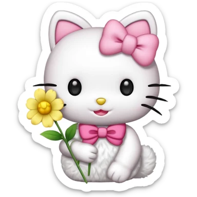 hello kitty giving yellow flower sticker