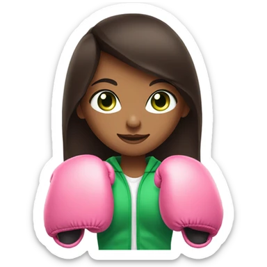 dark brown long hair girl green eyes with pink boxing gloves  sticker
