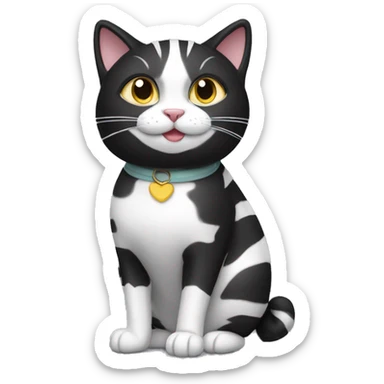 black & white cat with stripes female happy full body sticker