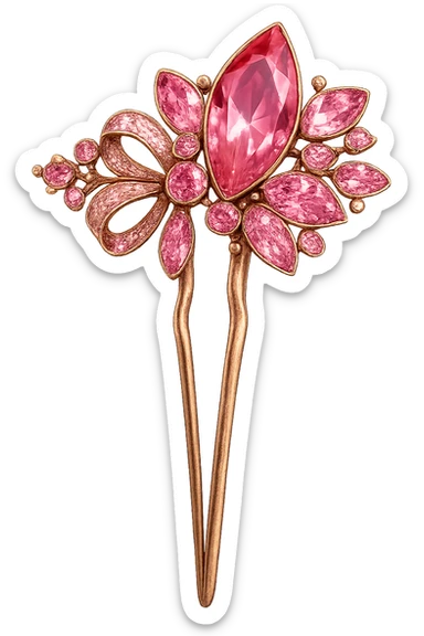 pink crystal hairpin, glamorous and stylish sticker