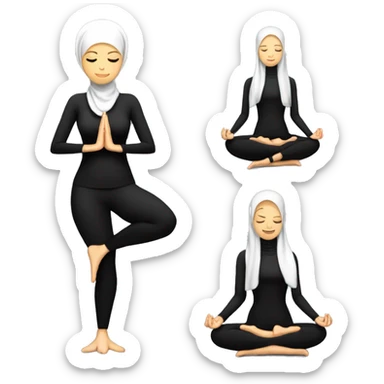 Slender woman in black suit and hijab for yoga with amulet sits in lotus pose with eyes closed sticker