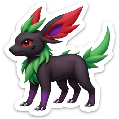 Dark Edgy Shaymin-Salandit-Leafeon-Umbreon-Fakémon-hybrid-creature (full body)  sticker