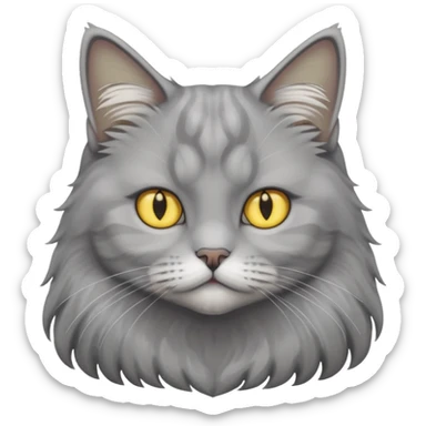 grey fluffy british long hair cat with yellow eyes cuteer  sticker