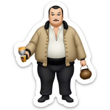 unhealthy steven segal full-body balding with ponytail. pot belly. jacket-with-tassles bblack pants big belly sticker