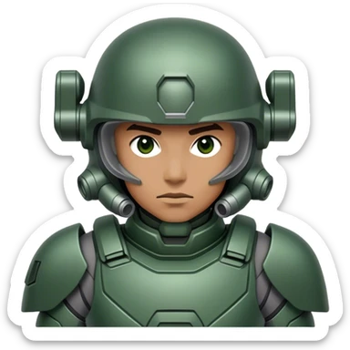 Cinematic Realistic StarCraft Terran Marine Portrait, captured in a dynamic, battle-ready stance, with every muscle defined beneath intricately detailed tactical armor in consistent dark green and grey. His steely eyes and resolute posture, rendered with dynamic, high-contrast lighting, exude raw power and relentless focus, high shine, evoking the epic spirit of a Terran Marine in combat. sticker