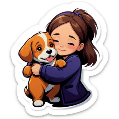 A girl hugging dog sticker