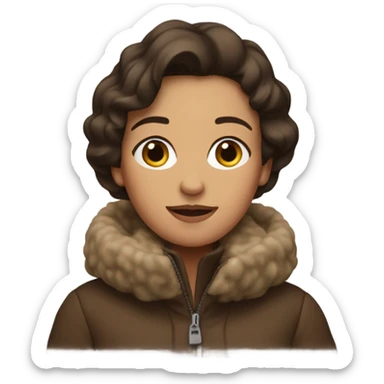 Brunette with a puff brown  winter coat  sticker