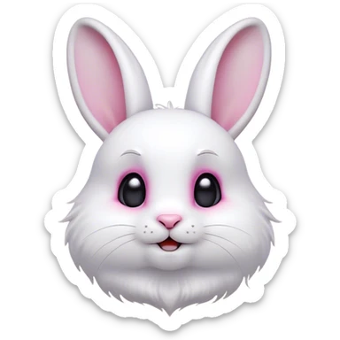 Cinematic Comical White Rabbit Portrait Emoji, Head tilted dramatically with an exaggeratedly amused expression, featuring a pristine white fur with perky, expressive ears and wide, playful dark eyes filled with disbelief, Simplified yet hilariously expressive features, highly detailed, glowing with a slightly sassy glow, high shine, dramatic yet playful, stylized with an air of cheeky mischief, bright and endearing, soft glowing outline, capturing the essence of a spirited and over-the-top bunny, so meme-worthy it feels like it could side-eye its way into internet fame instantly! sticker
