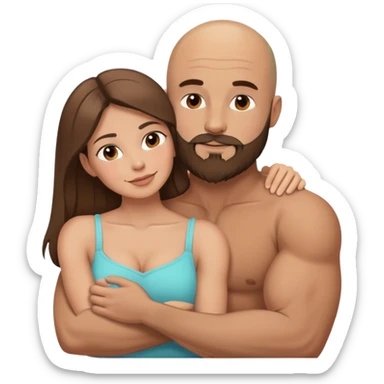 Beautiful light brunette cuddling her muscular bald beard husband sticker