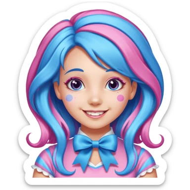 candy girl from candyland very long blue-pink mixed candy hair with ribbon and no tattooes sticker