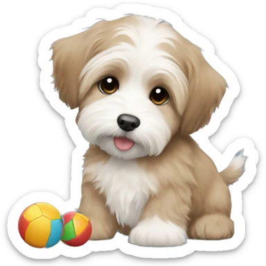 Light Brown Short Hair havanese puppy playing with toys  sticker