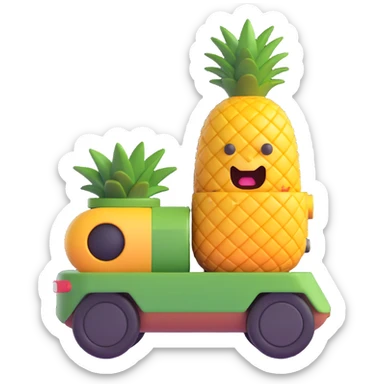 a pineapple in a tank commander outfit, peeking out of a cartoon tank hatch, 3D emoji style sticker