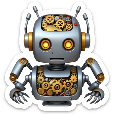 create a funny scene where a robot is exploded when coocking food sticker