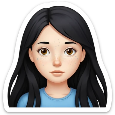 Girl with long black hair and fair skin with freckles sticker