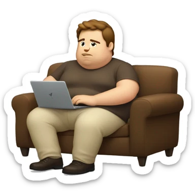 fat man coding on couch with brown hair sticker