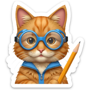 cat with pencil with blue goggles sticker