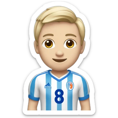 Jeune footballeur avec le numero 8 de couleur  de bleu et peau blanche sticker