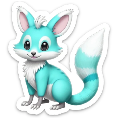 Iridescent Neon Green-Cyan Minccino-Emolga-Numbat-Sergal-fusion-hybrid-animal-creature, full body sticker