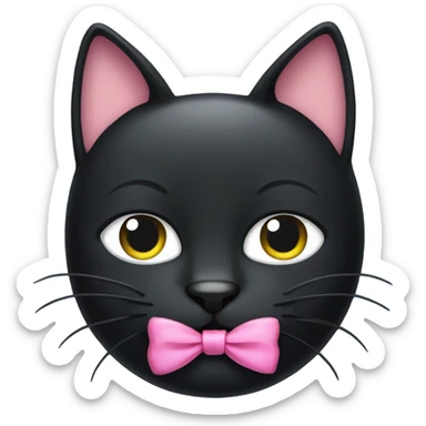 black cat with a pink ribbon on his right ear. sticker