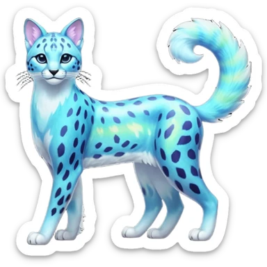 Colorful Iridescent Shiny Pastel Nebulae Glowing Neon Bioluminescent Bright Icy Elemental Pawny Majestic Elegant Thin Long Mature Realistic Liepard-Amaura-Litten-Sprigatito-Caracal-Lynx-Genet-Civet-Glaceon-Pokémon-fusion-creature (full body) sticker