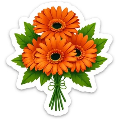 bouquet Burnt Orange Gerbera Daisy, luxuriant, leaf, bud sticker